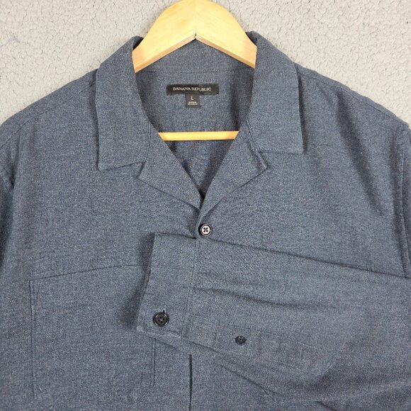 Banana Republic Shirt Men Size Large Gray Blue Brushed Flannel Camp Collar Prepp - Picture 1 of 13